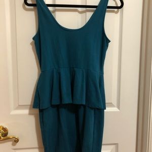 L Teal Peplum Bodycon Dress